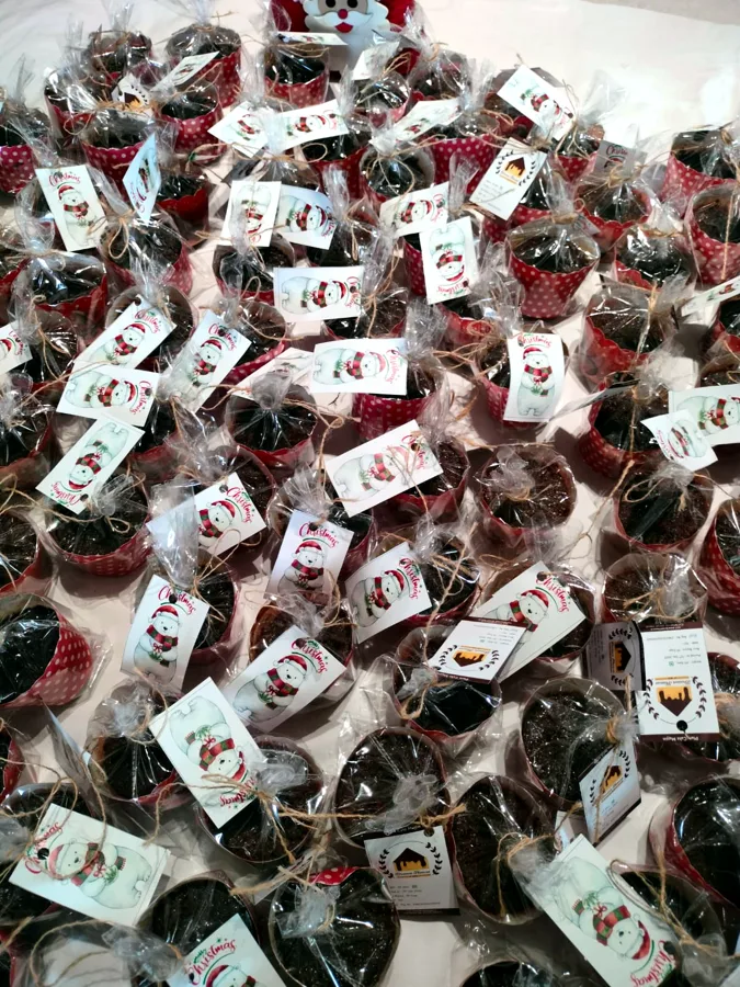 Plum cake muffins wrapped with Christmas tags